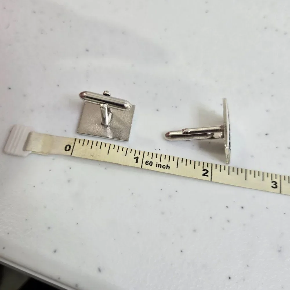 Swank Cufflinks Silver Tone Black Rectangle Diagonal Modern Stylized